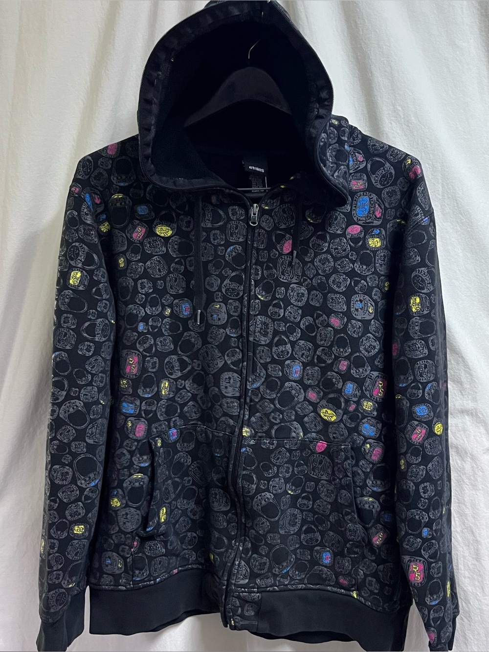 VTG Etnies Hoodie XL Black Full Zip Fleece Lined  Rings Ryan Scheckler Skater